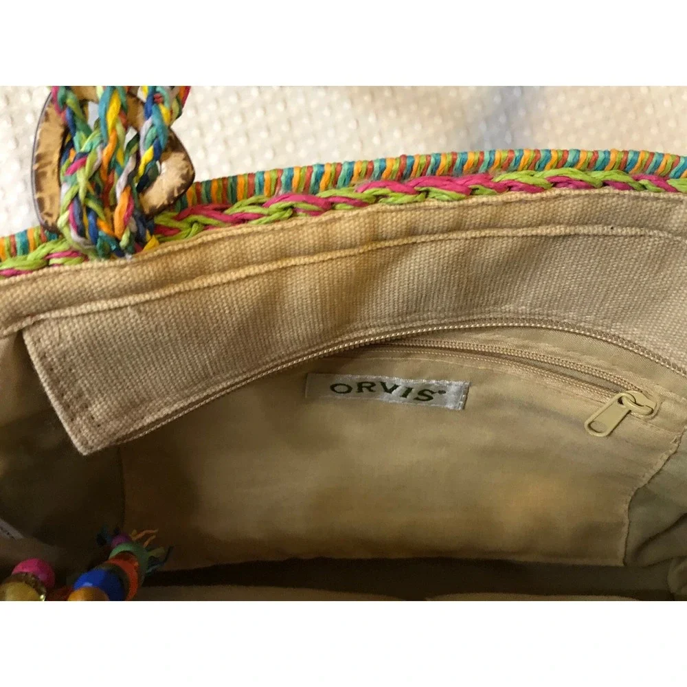 Orvis  - Tote/Bag - Multicolored - Woven Straw Shoulder Bag With Bead Ornaments